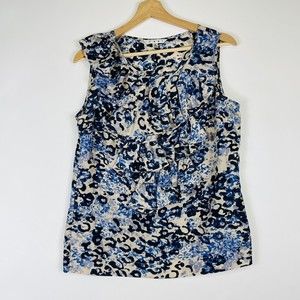 Cabi Ruffle Front‎ Blouse Womens Small Blue Animal Print Silk Chic Professional